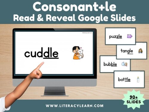 Graphic titled, "Consonant+le Read & Reveal Google Slides."