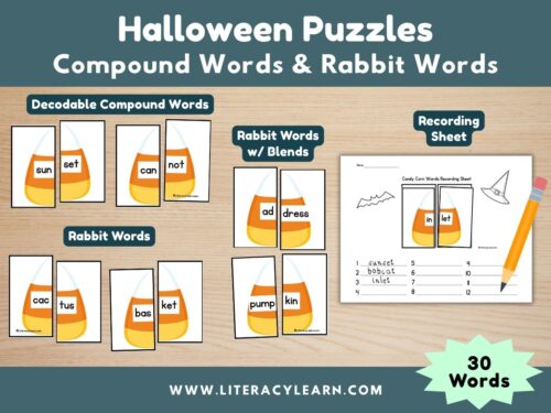 Graphic titled, "Halloween Puzzles: Compound Words & Rabbit Words."