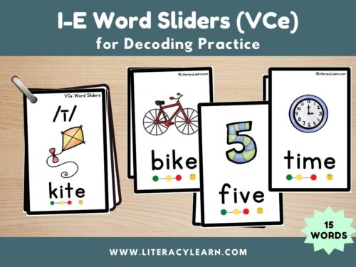 Graphic titled, "I-E Word Sliders (VCe) for Decoding Practice."