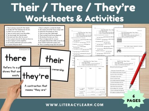 Graphic titled, "Their / There / They're worksheets and Activities."