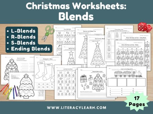 Graphic titled, 'Christmas Worksheets: Blends."