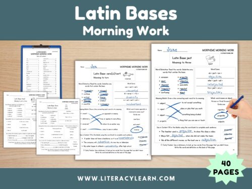 Graphic titled, "Latin Bases morning work."